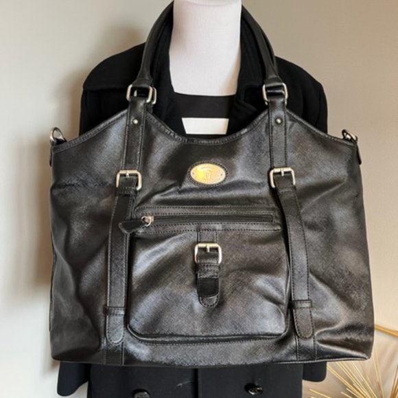 Etienne Aigner Large Black Leather Computer Bag/Tote. Pockets and Compartments - Picture 4 of 16